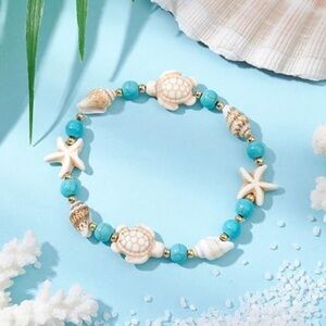 NWT Coastal Sea Turtle & Starfish, Synthetic Elastic Bracelet